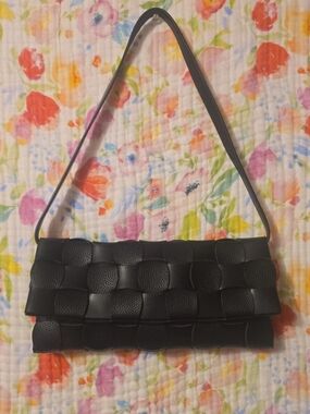 Woven Pattern Black Shoulder Bag for Women